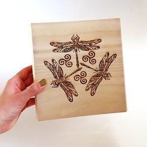 Celtic Dragonfly Wooden Box: 7.5" x 7.5" x 2.75"